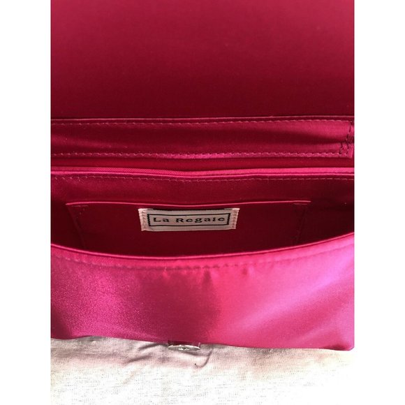 NWOT La Regale Bag Clutch Pink Pleated Flap Closure Magnetic Snap Satin Lined - Picture 8 of 12